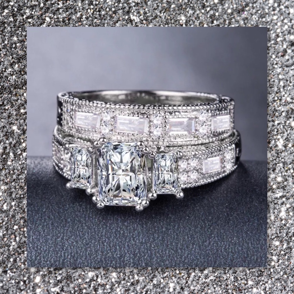 JUST IN🆕2pc Sapphire 925 Stamped Ring Set